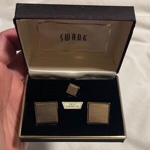 SWANK Gold-Tone Square Cufflinks and Matching Tie Tack
